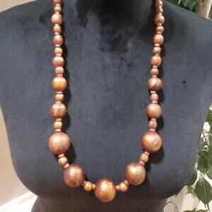 Womens Boho Ethnic Style Brown Color Chunky Wooden Beaded Long Necklace